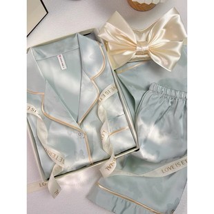 轻奢提花冰丝三件套睡衣女夏季 日本进口MUJ2025新款 甜美风宿舍短