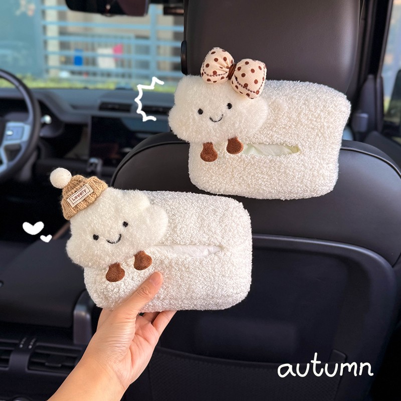 2025车载纸巾盒汽车座椅后排抽纸袋绑带车用挂式纸巾袋云朵可爱女