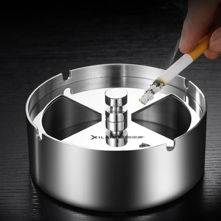 不锈钢大烟灰缸创意ins风个性欧式潮流家用高档客厅带盖防飞灰