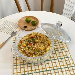 泡方便面专用碗透明玻璃碗茶色汤碗网红双耳防烫泡面碗带盖家用汤