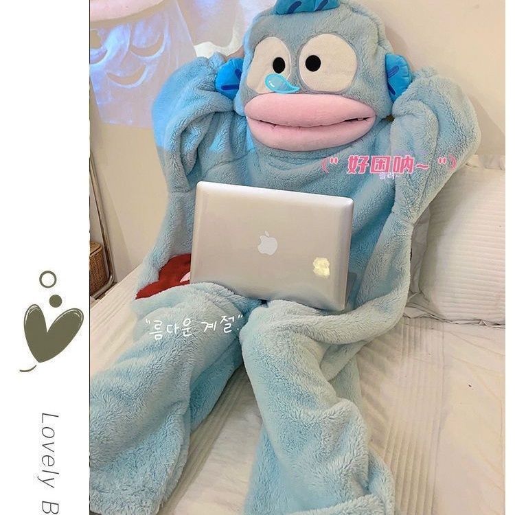 可爱丑鱼汉顿搞怪连体情侣睡衣女冬季加绒加厚珊瑚绒卡通家居服