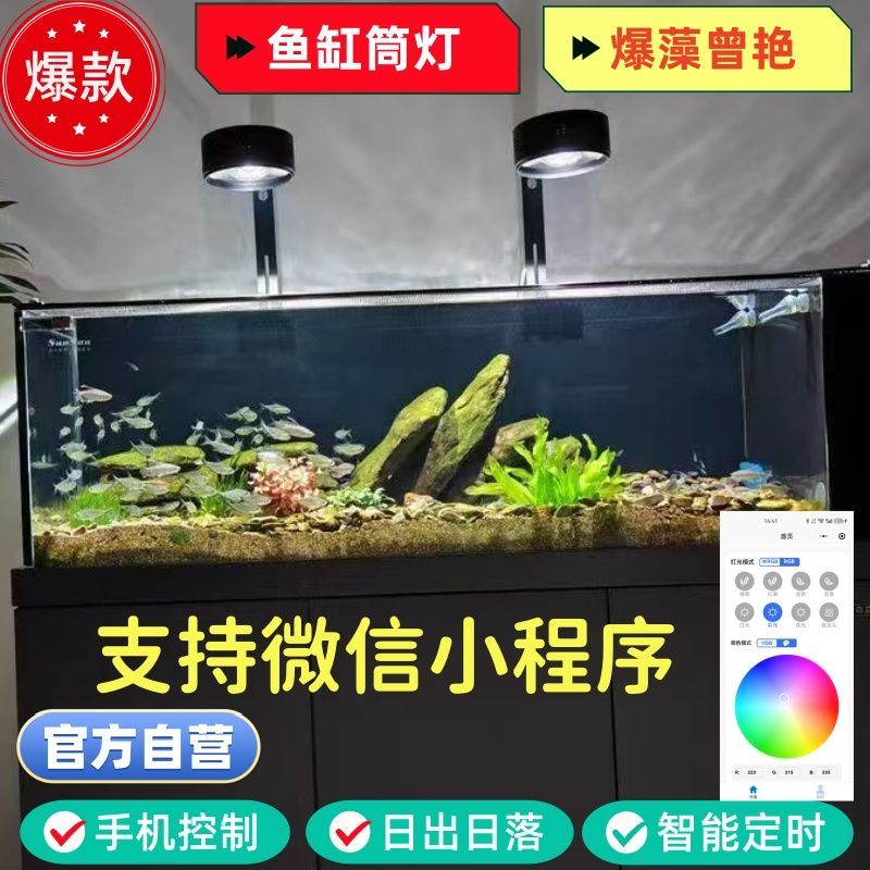原生溪流缸筒灯爆藻增艳金鱼出苔灯全光谱LED水草灯鱼缸灯专用灯