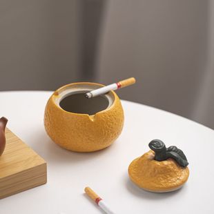 创意小灰缸橘子烟高颜值轻奢防风防飞灰家用书桌茶桌办公室大容