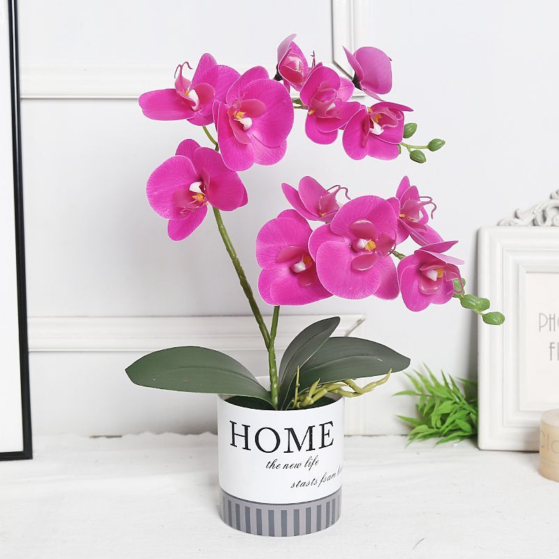 蝴蝶兰套装保湿手感3D中式客厅餐桌茶几假花电视柜装饰