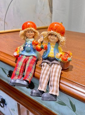 平安喜乐美式家居桌面摆件隔板阳台餐厅摆台吊脚娃娃树脂家居装饰