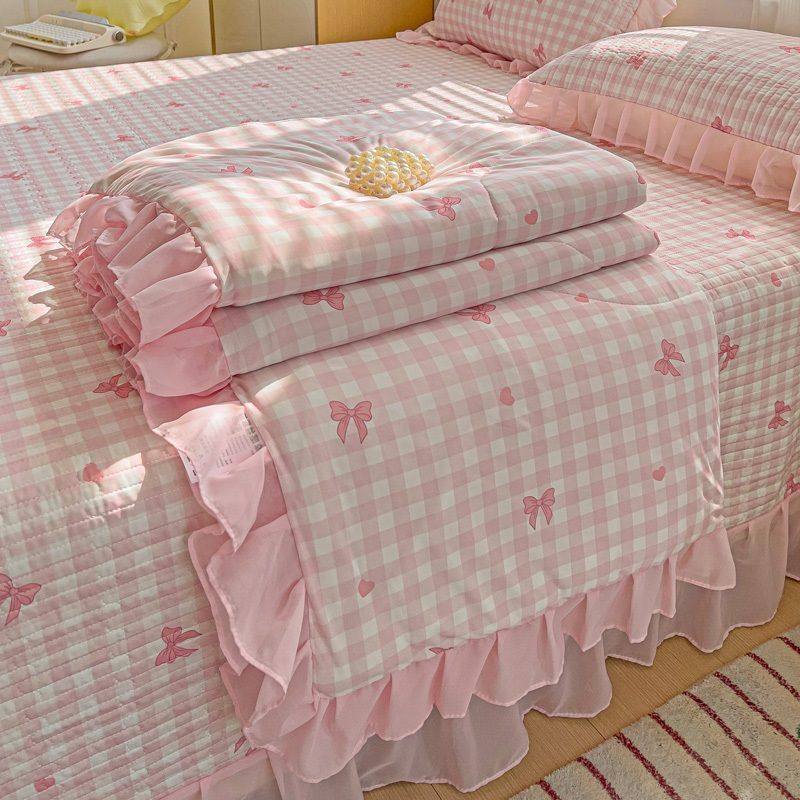 女孩子四件套冰丝凉席三件套夏季可机洗花边床盖凉席四件套可折叠,床上用品,冰丝席,淘宝优惠券,粉丝福利购,淘宝优惠卷