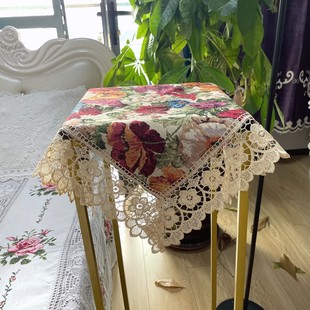 DY231 红牡丹花边蕾丝边盖巾防尘 2棉麻 60cm方