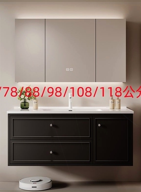 68/78厘米88/98cm108/118公分陶瓷一体盆橡木浴室柜洗漱台盆定制