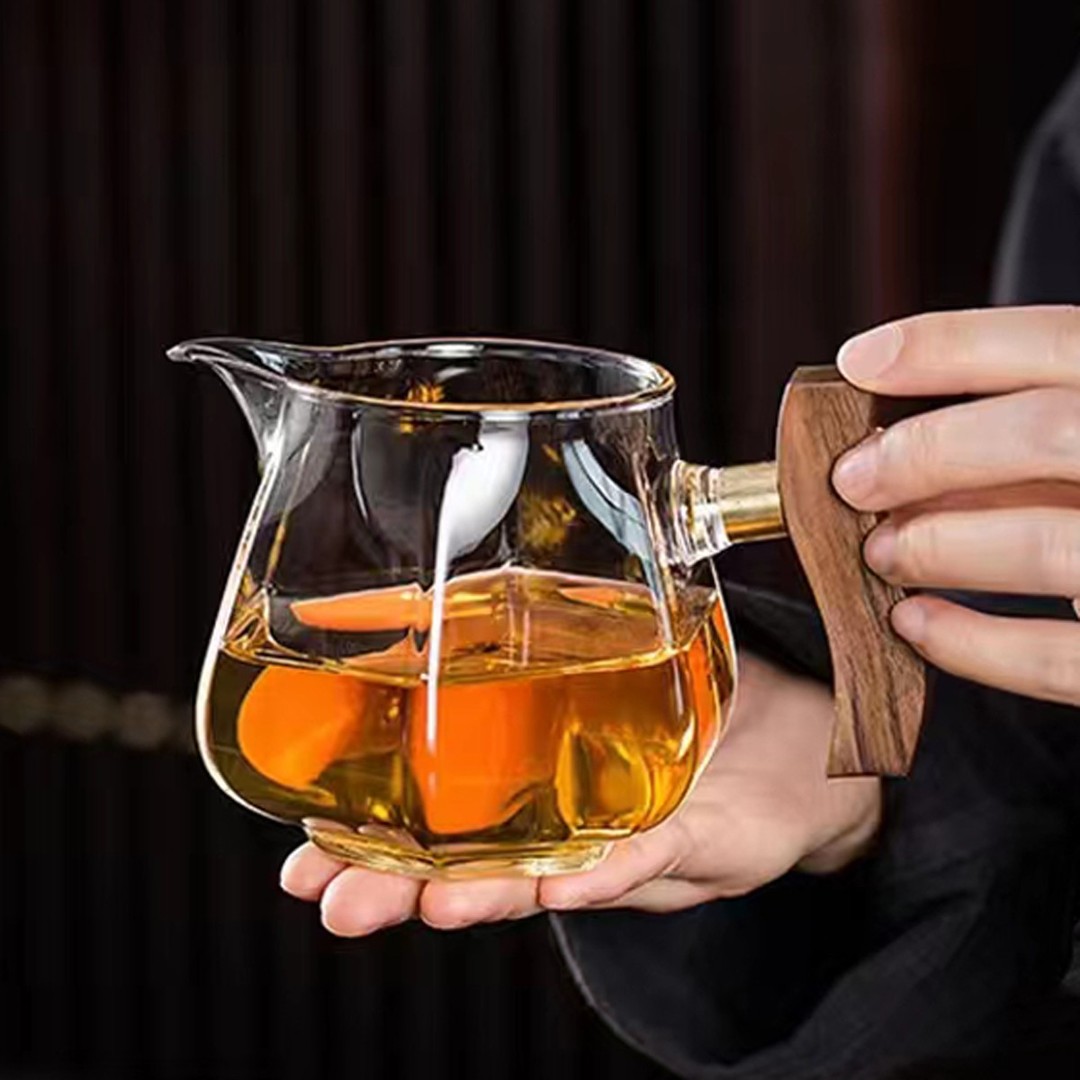 漫佳 六角木璃公道杯 高硼硅耐热玻璃 中式高档 鑫凤祥 400ml
