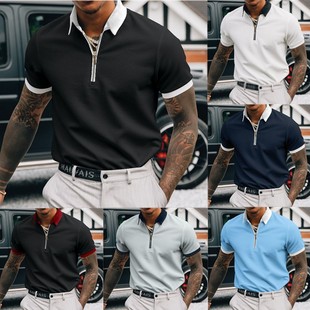 纯色POLO衫 T恤 shirt Short 男士 Solid Men 拉链马球衫 Sleeve