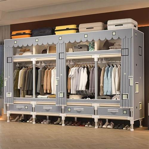 乐爱家简易方形家用防尘组装收纳卧室加粗加厚钢管全钢架结实衣橱