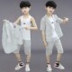 儿童洋气休闲中大童小西装 宝宝条纹短袖 三件套 小西服套装 男童夏季