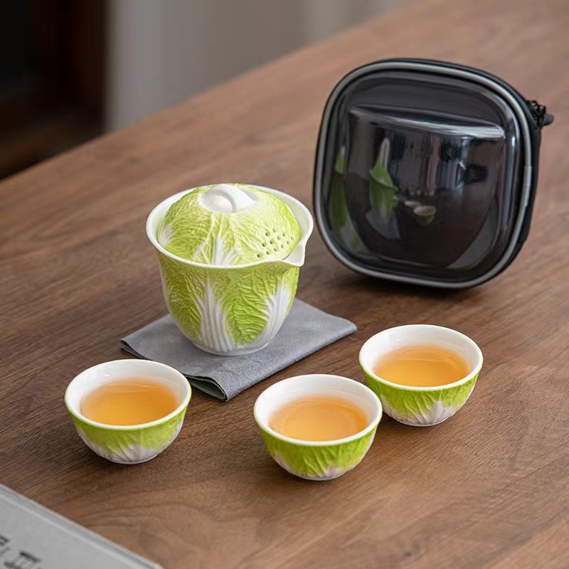 简约白菜旅行泡茶套装户外便携式收纳旅行茶具水杯旅行好物