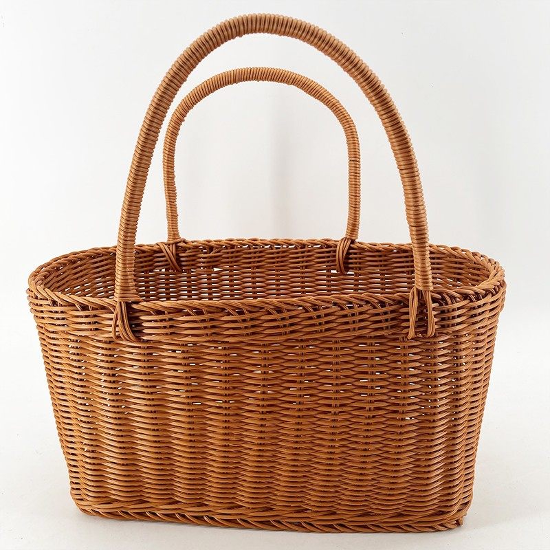 A075棕色方形收纳菜篮子简约轻奢风买菜篮35*20*20,收纳整理,购物篮,淘宝优惠券,粉丝福利购,淘宝优惠卷