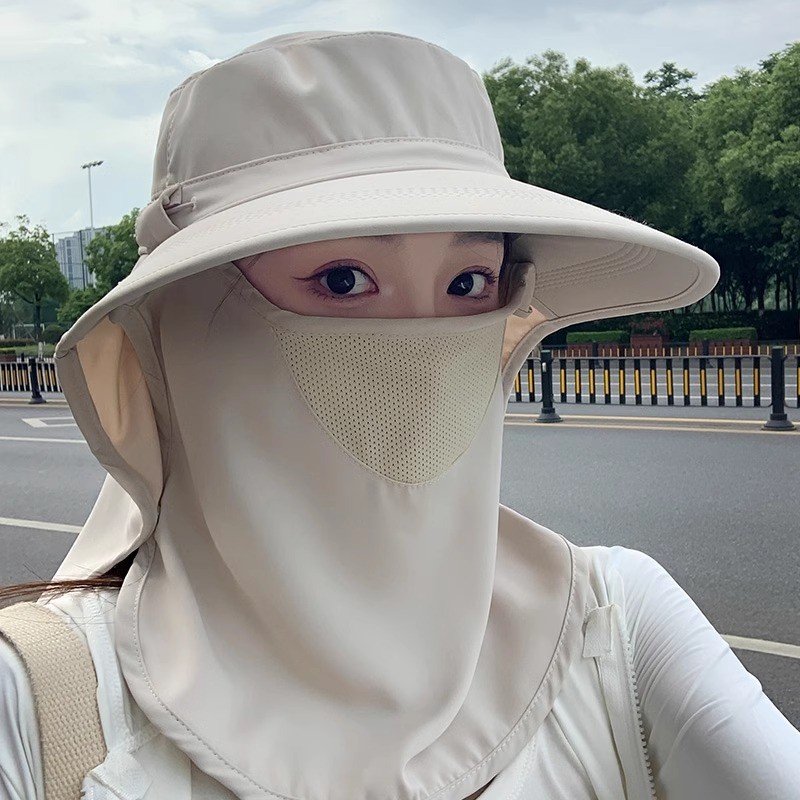 夏季全方位防晒帽大帽檐遮脸面罩护颈一体太阳帽防紫外线遮阳帽女
