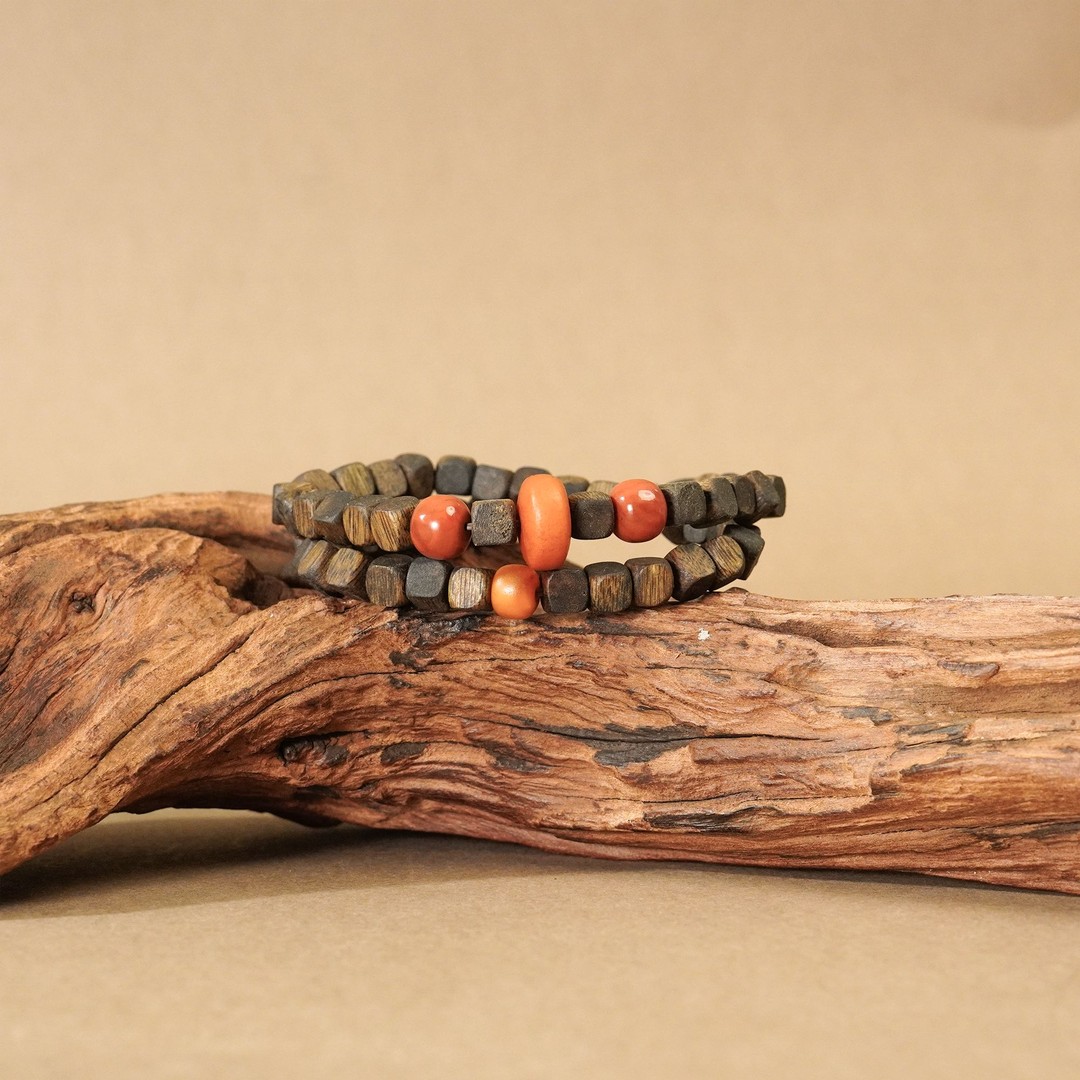 沉香红鸾6mm沉香方珠9分沉双圈手串（非遗手作）多样性发一赠送车