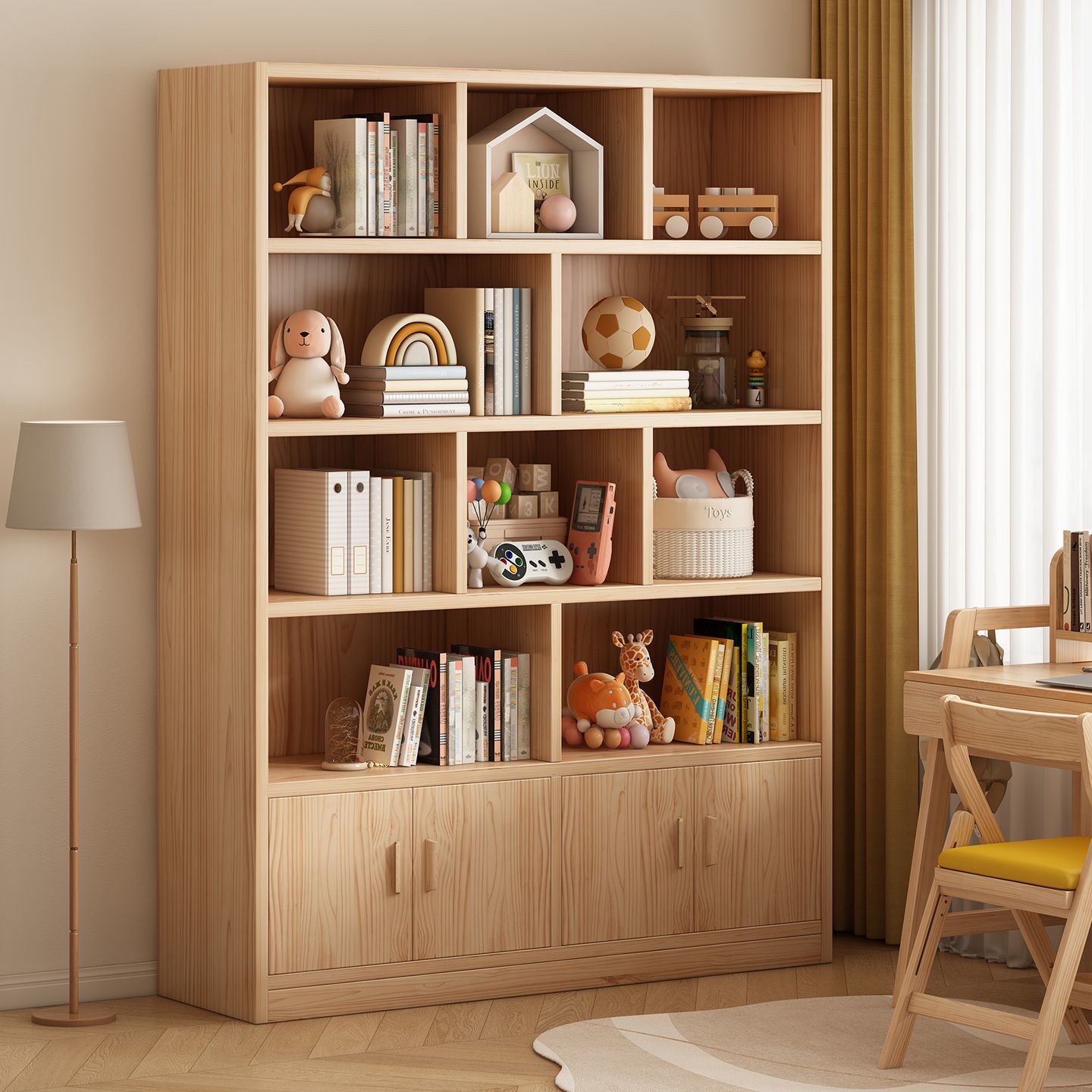 儿童实木书架落地置物架多层客厅靠墙柜子储物柜学生收纳家用书柜