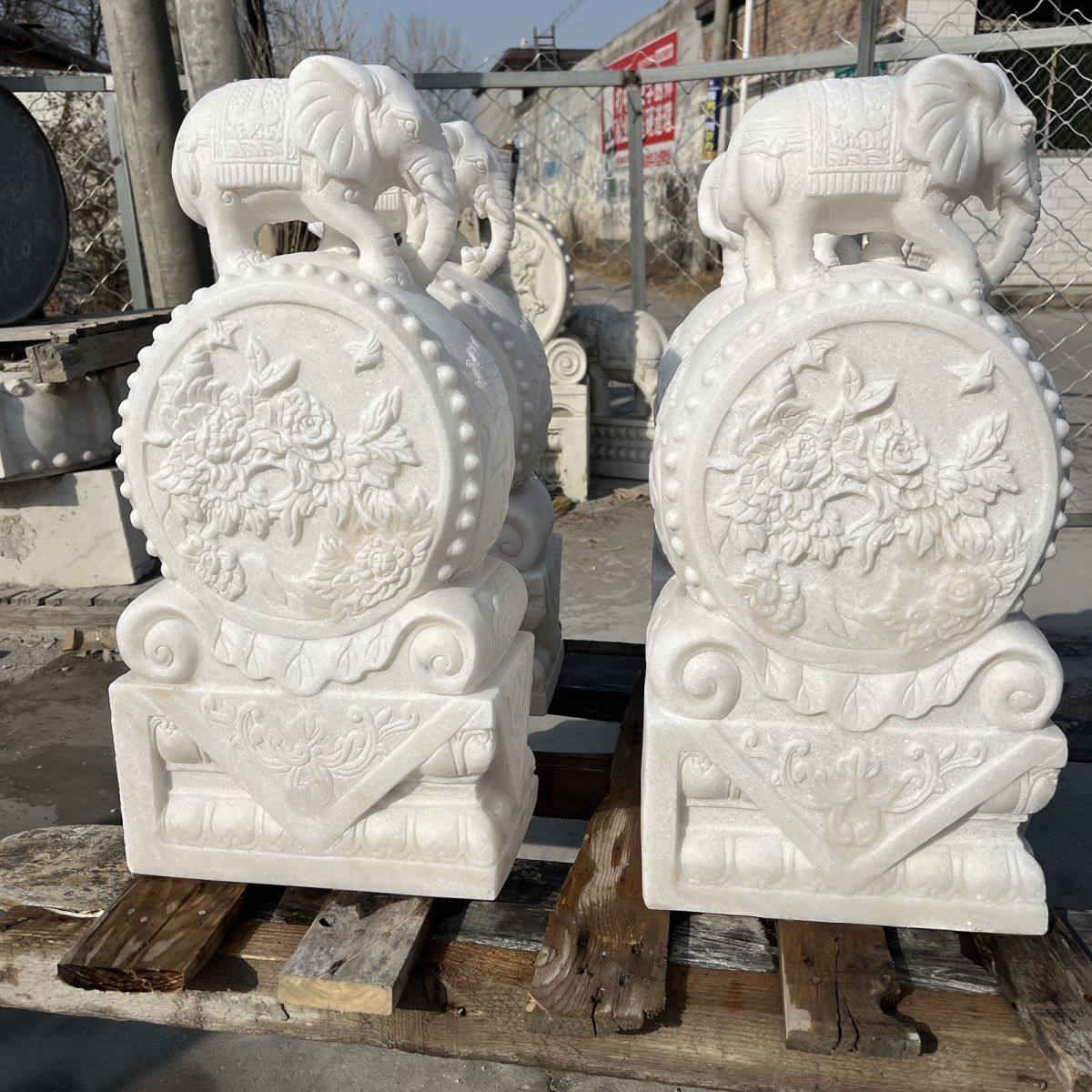 石雕雕刻门墩抱鼓石一对大象貔貅汉白玉别墅庭院门口石雕招财摆件