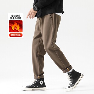 布衣传说黑金升级麦尔登毛呢加厚男士休闲裤磨绒一体绒加厚季锥形