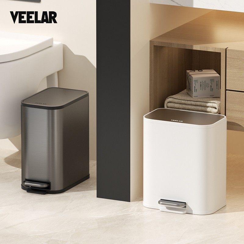 VEELAR卫生间垃圾桶厕所窄缝家用夹缝带盖脚踩窄缝卫生桶静音缓降