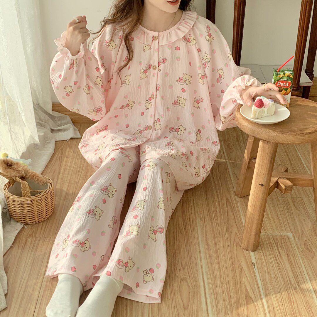 280斤胖妹大码睡衣女款带胸垫春秋长袖长裤2025新款套装家居服