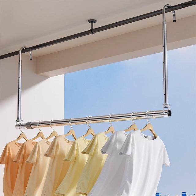 不锈钢伸缩晾衣杆晒被子家用阳台防风晒衣杆升降晾衣架晒衣架挂衣,家装主材,固定式晾衣架,淘宝优惠券,粉丝福利购,淘宝优惠卷