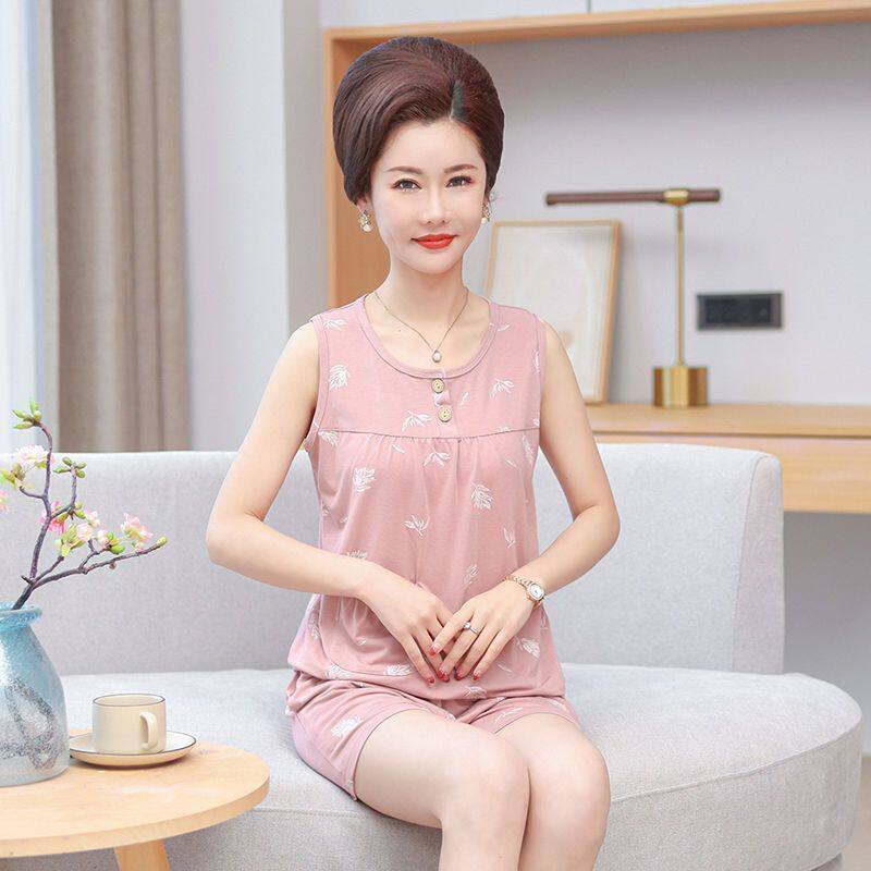 南极人莫代尔睡衣女士夏无袖短裤中年妈妈背心家居服套装夏天薄款