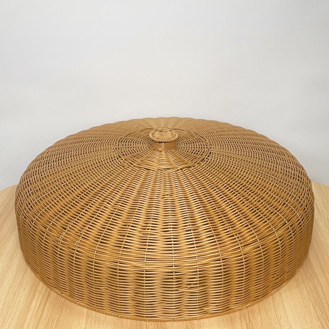 仿藤手工编织圆形家用餐桌罩中式餐厅菜盖防尘防蚊中菜罩加大号