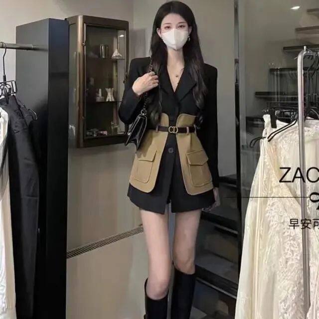 高级感撞色拼接西装外套女春秋新西装