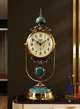 美式表摆台式高档座钟客厅桌面坐钟装饰欧式家用摆件复古石英钟表