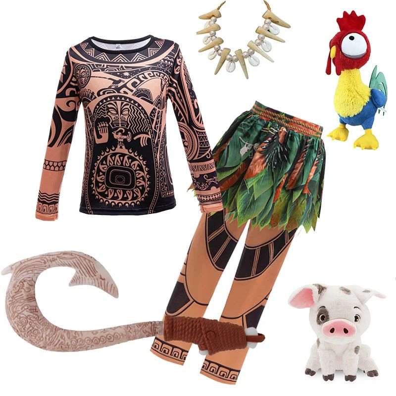 Boys Costume Children Cosplay 3D Totem Printing Maui Moana L