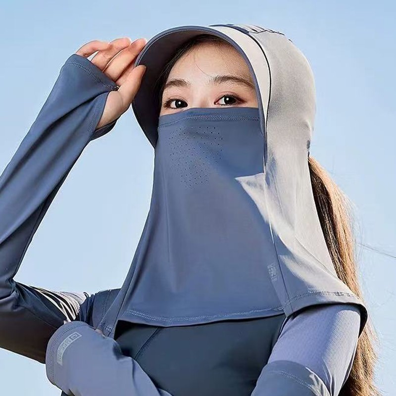 2025夏季新款防晒帽面罩帽子一体护颈全脸防紫外线披肩帽户外骑行