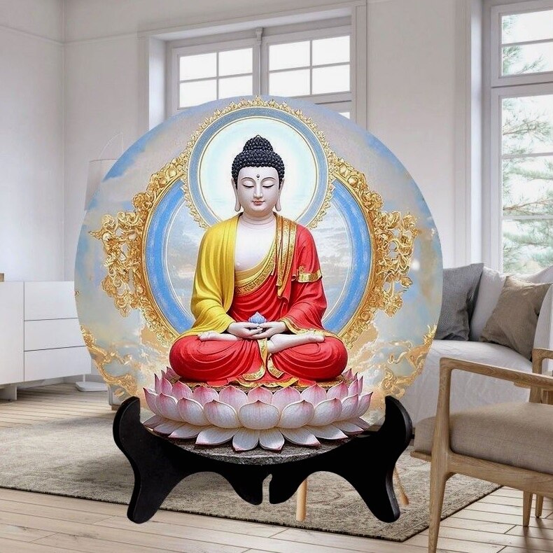 结缘佛祖释尊释迦牟尼佛画像摆台如来佛相框摆件佛堂家用供奉摆件