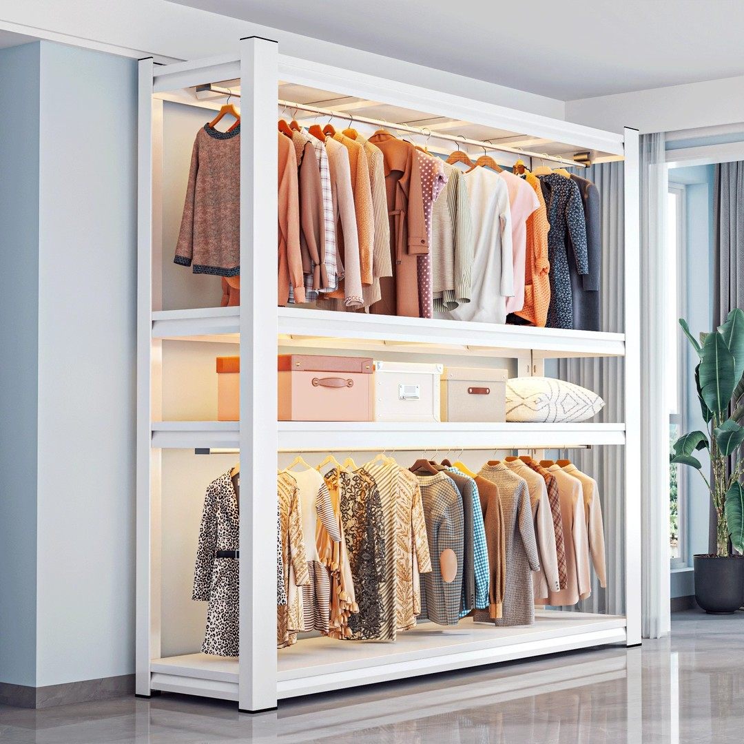 货架衣柜开放式挂衣架公寓出租房简易组装衣橱多层收纳置物架角钢