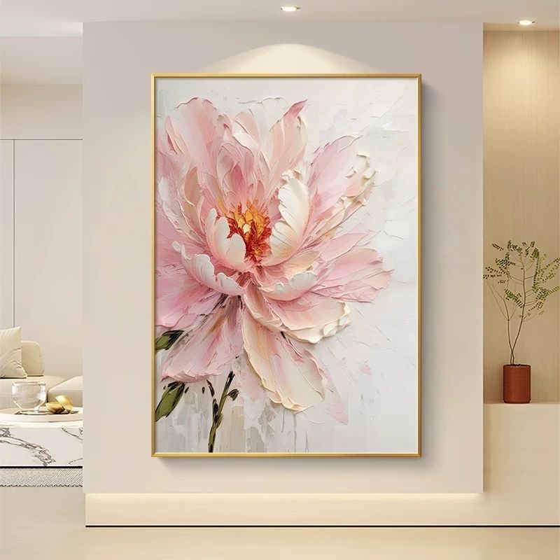 大芬村牡丹花立体手绘油画花开富贵客厅装饰画花卉玄关挂画肌理花图片
