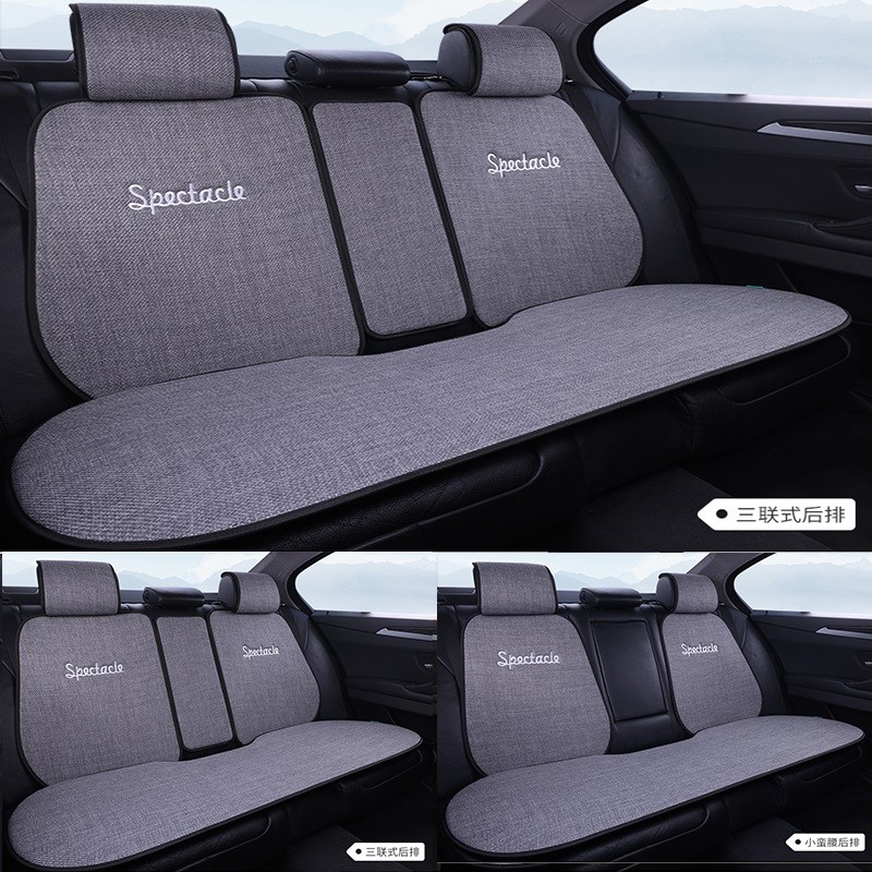 新款亚麻汽车坐垫四季通用网红车座垫免绑全覆盖刺绣夏季凉垫透气