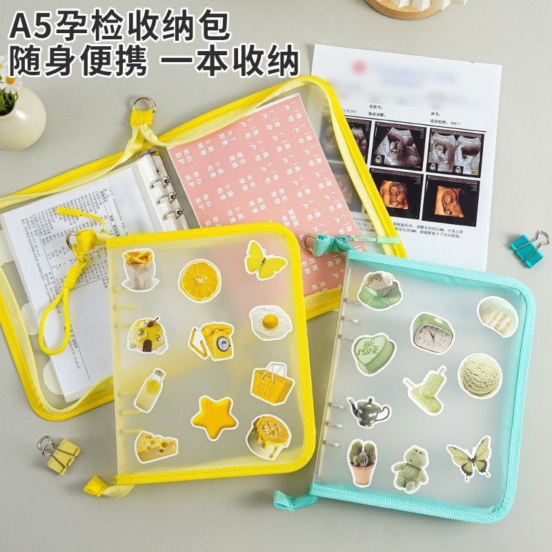 ins产检收纳册a5带拉链透明活页孕检收纳册检报告单资料产检包