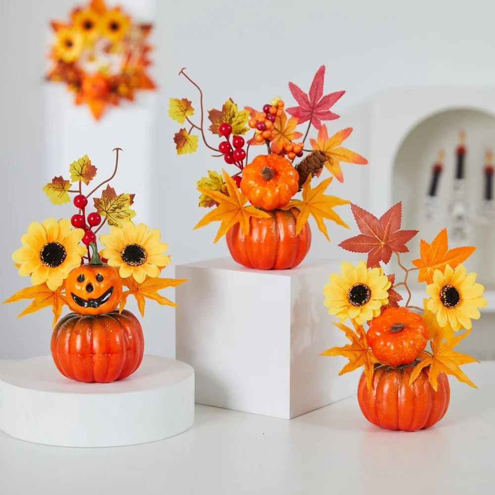 Halloween Artificial Maple Leaf Pumpkin Bonsai Ornaments Aut