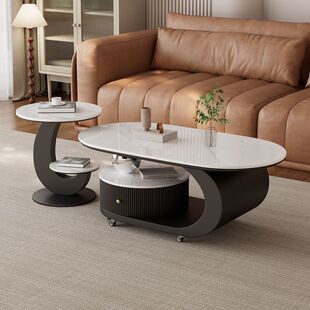 意式茶几椭圆形客厅岩板家用移动小户型简约新款组合现代轻奢高级