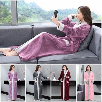 冬装保暖睡袍加长款睡袍女冬季法兰绒加厚男士浴袍珊瑚绒女睡衣情
