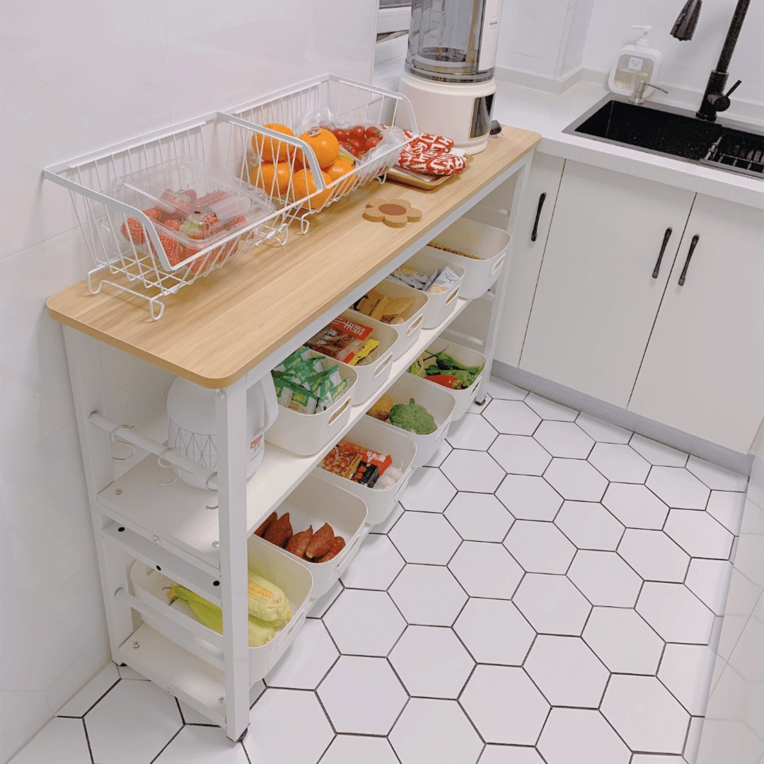 琪享 厨房置物架落地多功能切菜桌长条备餐工作台微波炉锅具收纳,收纳整理,整理架/置物架/收纳架,淘宝优惠券,粉丝福利购,淘宝优惠卷