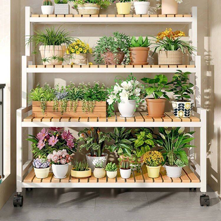 2024新款花架可移动带轮置物架阶梯客厅落地式多层花架子阳台室外