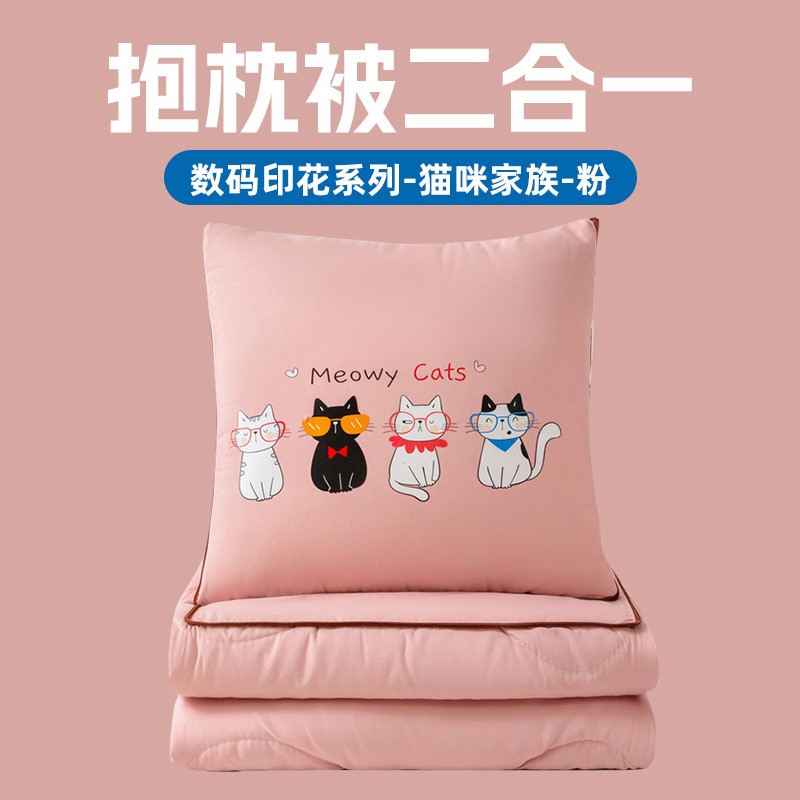 【四季款猫咪家族】多功能二合一车载两用可爱简约抱枕被可拆抱枕