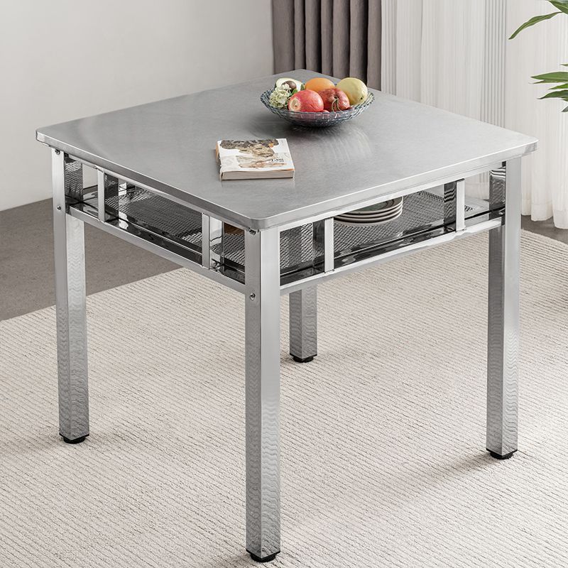 不锈钢方桌加厚加粗材质双层桌子正方形烤火桌吃饭桌八仙桌扑克牌