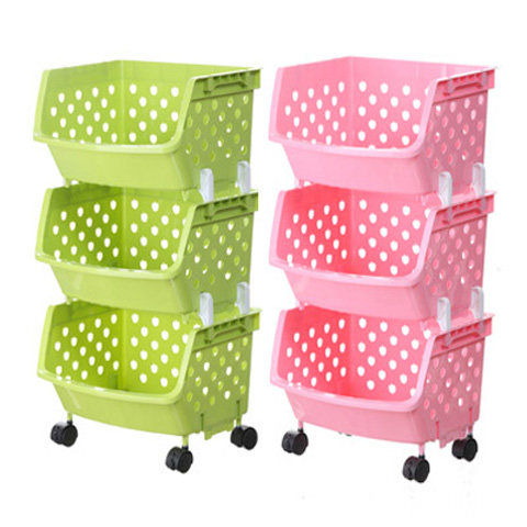 多巴胺置物篮加厚塑料收纳筐杂物玩具储物架水果带轮多层置物架蔬
