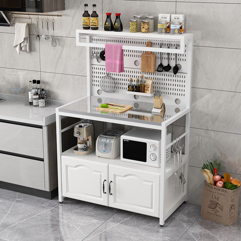 洞洞板厨房置物架多功能多层收纳微波炉餐边柜不锈钢操作台切菜桌