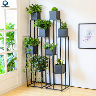 家用铁艺多层落地花架客厅四层绿萝花架子阳台黑色花盆架子1.5m高