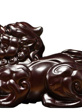 黑檀木雕貔貅摆件新中式实木一对家居客厅电视柜装饰创意工艺礼品