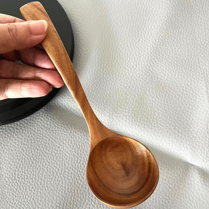 泰国柚木汤勺长柄大号粥勺木头勺子家用盛稀饭勺日式拉面喝汤木勺