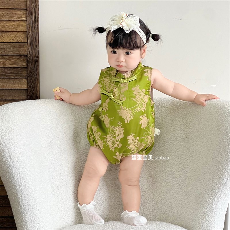 中式婴儿夏装包屁衣满月百天女宝宝衣服周岁礼服旗袍夏季夏天薄款